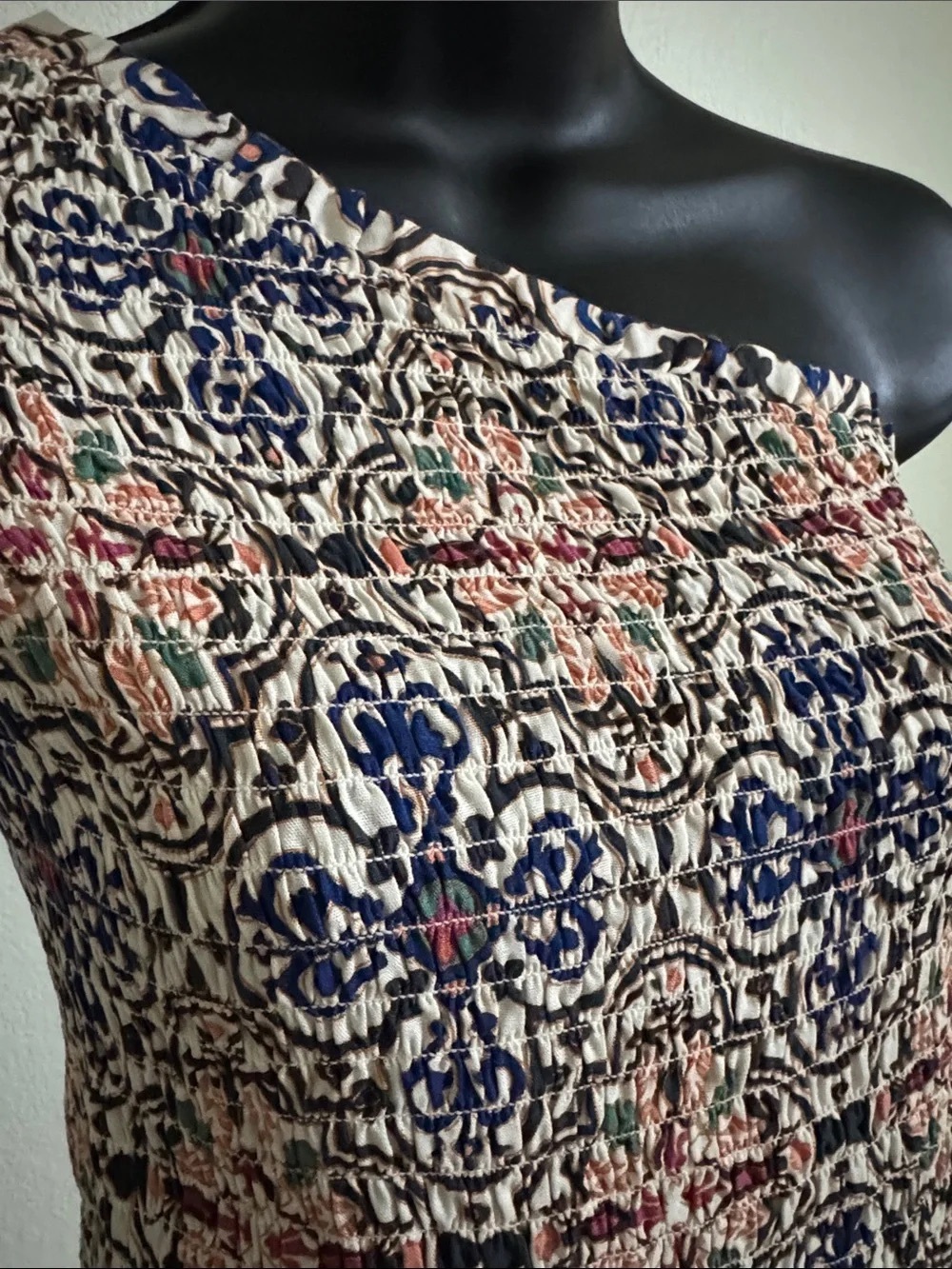 Strapless Printed Maxi Dress in Navy and Blush - Picture 3 of 4